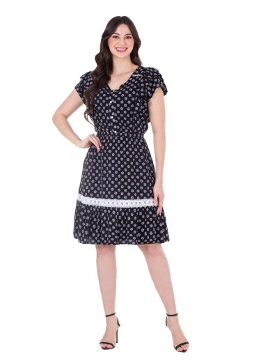 Vestido Elysia Em Tecido Plano Detalhe Em Guipir Preto Hapuk Primavera/Verão 2025
