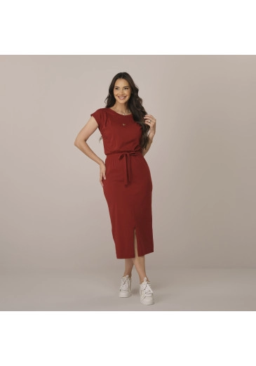 Vestido Samy Em Malha Conforto Bordô Tata Martello Primavera/Verão 2026