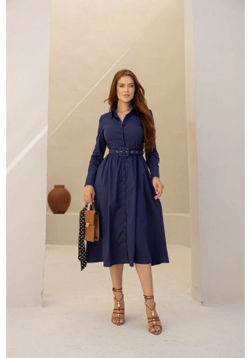 Vestido Gabriela Em Tricoline Azul Jany Pin Outono/Inverno 2026v