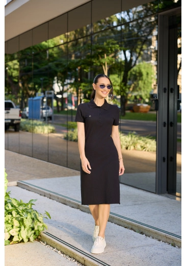 Vestido Pilar Em Malha Piquet Preto Tata Martello Outono/Inverno 2026