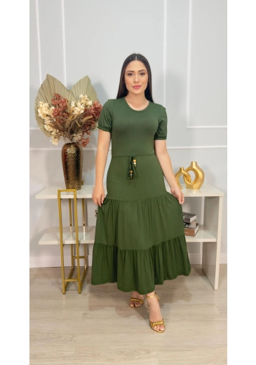 Vestido Na Malha Menegote Verde Mulher Morena Alto Verão 2025