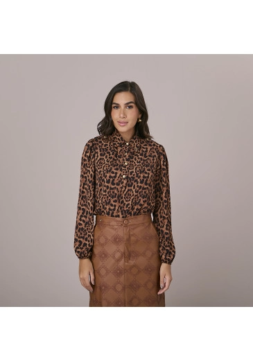 Blusa Beatriz Em Crepe New Animal Print Tatá Martello Outono/Inverno 2025