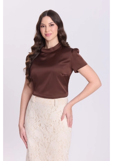 Blusa Cassia Em Acetinado Marrom Hapuk Outono/Inverno 2026