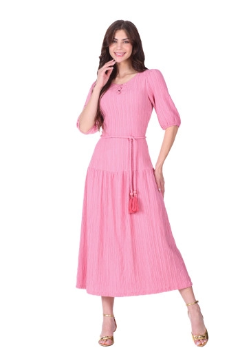 Vestido Thaisa Em Malha Texturizada Rosa Hapuk Primavera/Verão 2026