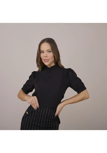 Blusa Helena em Viscose Cotton Preta Tatá Martello Primavera/Verão 2025