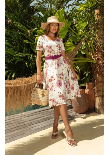 Vestido Sandy Tecido Crepe Estampado Maria Amore Primavera/Verão 2025