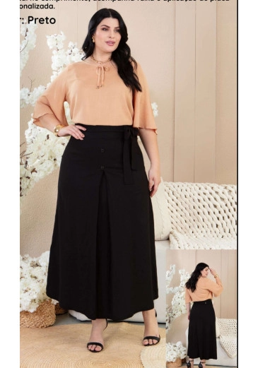 Saia  Confeccionado Em Linho Preto Mulher Morena Outono/Inverno 2025.