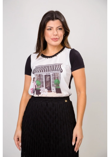 T-Shirt Jolie Estampada Preta Victoria's Princess Alto Verão 2023