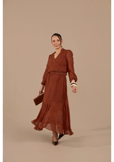 Vestido Isabela Em Chiffon Marrom Jany Pim Primavera/Verão 2026