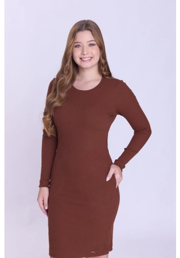 Vestido Isabella Em Malha Canelada Marrom Hapuk Outono/Inverno 2026