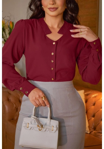 Camisa Gabriele Em Crepe Pele De Pêssego Vinho Maria Amore Outono/Inverno 2026