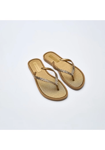 Chinelo Com Textura Dourado Com Strass Tatá Martello Alto Verão 2025