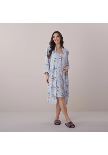 Pijama Selena Em Crepe Gloss Toque De Seda Estampa Exclusiva Azul Tata Martello Primavera/Verão 2026