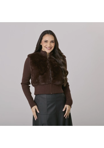 Casaco Manuela Em Trico Marrom Tata Martello Outono/Inverno 2026