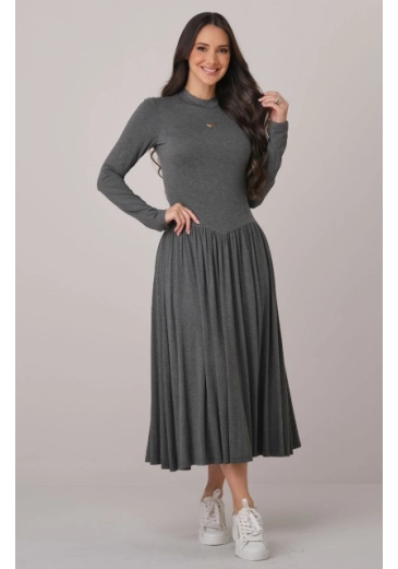 Vestido Taina Em Malha Vis Up Cinza Tata Martello Outono/Inverno 2026
