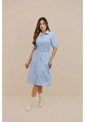 Vestido Clara Em Alfaiataria Listrada Azul Nitido Outono/Inverno 2026