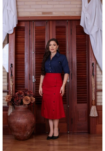 Camisa Em Tricoline Azul Marinho Mulher Morena Outono/Inverno 2025