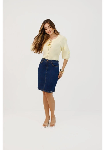 Saia Fatima Jeans Em Parco Blue Nítido Primavera/Verão 2026