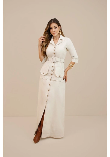 Vestido Angelika Em Alfaiataria Off White Nitido Outono/Inverno 2026