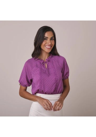 Blusa Eloah Em Crepe Poá Com Renda Lilás Tata Martello Primavera/Verão 2026