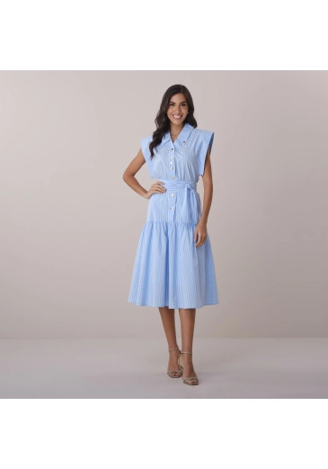 Vestido Natany Em Cotton Stripe Azul Tatá Martello Primavera/Verão 2026