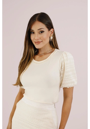 Blusa Tatiane Em Malha Off White Nitido Outono/Inverno 2026