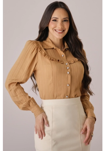 Camisa Julia Em Rayon Jacquard Caramelo Tata Martello Outono/Inverno 2026