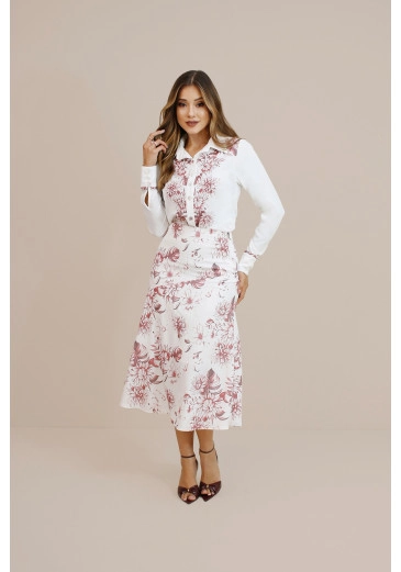 Saia Açucena Em Midi De Alfaiataria Fluida Branca Nitido Outono/Inverno 2026