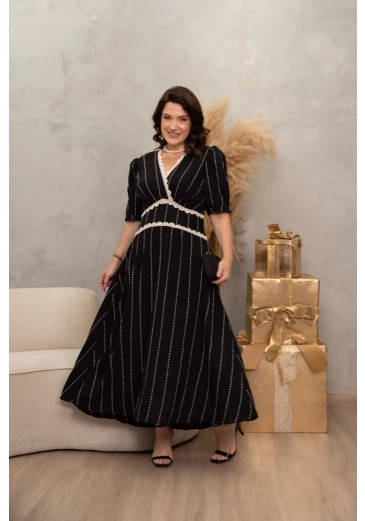 Vestido Max Voil Bordado Com Detalhes Em Renda Preto Kauly Alto Verão 2025