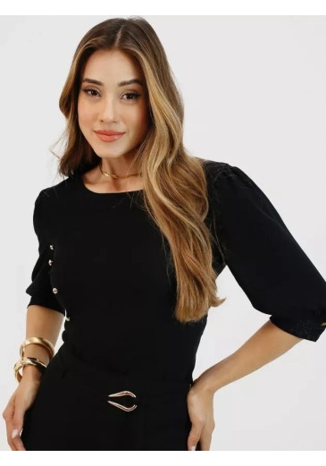 Blusa Su Em Viscolinho Preto Nitido Primavera/Verão 2026