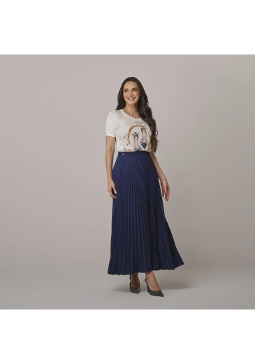 Saia Melissa Em Crepe Azul Marinho Tata Martello Outono/Inverno 2026