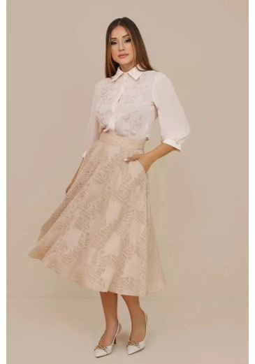 Saia Priscila Em Jacquard Bege Nitido Outono/Inverno 2026