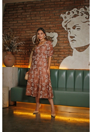 Vestido Alecrim Em Tecido Plano Translúcido Marrom Nitido Outono/Inverno 2026