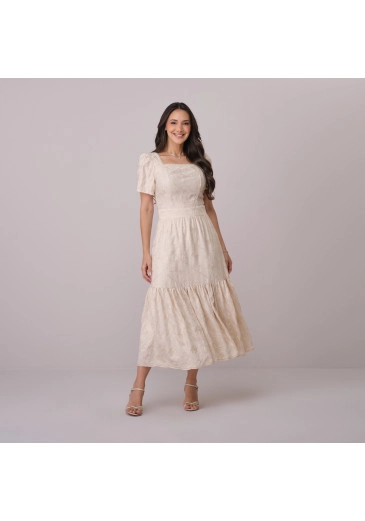 Vestido Anelise Em Rayon Bordado Bege Tata Martello Primavera/Verão 2026