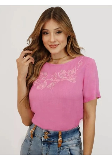 Blusa Betina Em Viscolinho Rosa Nitido Primavera/Verão 2026