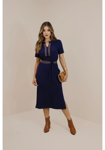 Vestido Camomila Em Viscose Azul Marinho Nitido Outono/Inverno 2026