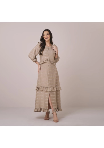 Vestido Suzi Em Rayon Stripe Bege Tatá Martello  Primavera/Verão 2026