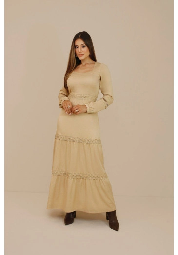 Vestido Perola Em Viscose Bege Nitido Outono/Inverno 2026