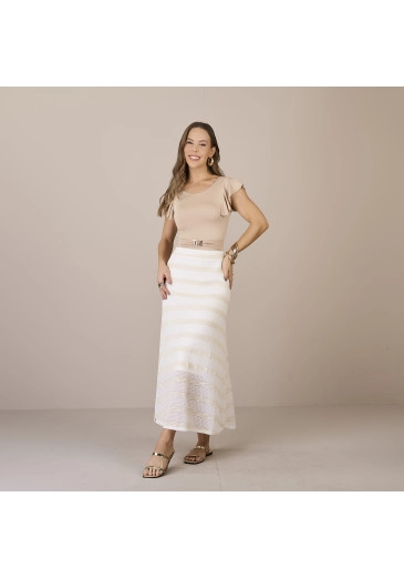 Saia Noeli em Malha Flower Off White Moda Praia Tatá Martello Primavera/Verão 2025