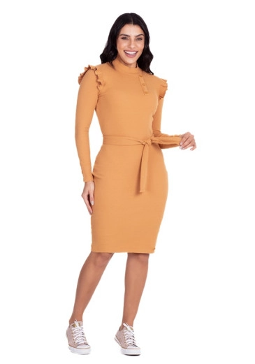 Vestido Minerva Em Malha Canelada Gola Alta Bege Hapuk Outono/Inverno 2024