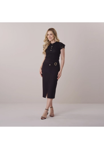 Saia Izabel Em Alfaiataria Ponto De Roma Preto Tata Martello Primavera/Verão 2026