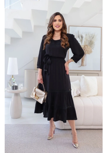 Vestido Taylor Em  Crepe Maquinetado Preto Maria Amore Primavera/Verão 2025