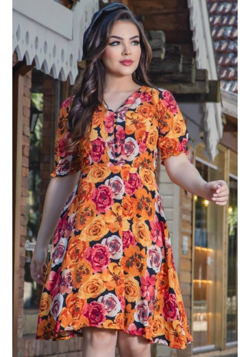 Vestido Eduarda Em Crepe Estampado Maria Amore Outono/Inverno 2024