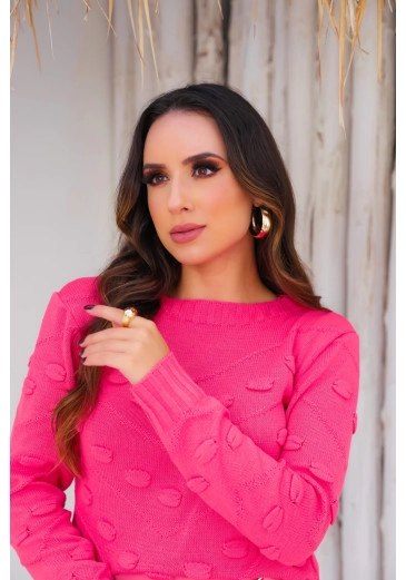 Blusa Rosa Com Detalhe Em Bolinhas Em Tricot Outono/Inverno 2023