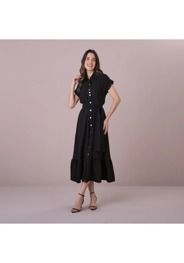 Vestido Marta Em Rayon Preto Tatá Martello Outono/Inverno 2025