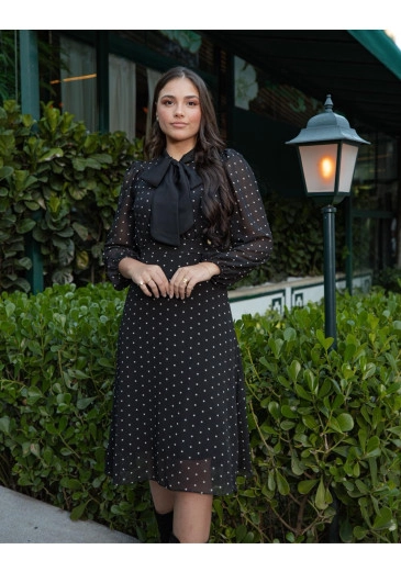 Vestido Samantha Em Chiffon De Seda Preto Maria Amore Outono/Inverno 2026