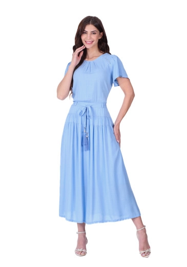 Vestido Naila Em Tecido Plano De Viscose Azul Hapuk Primavera/Verão 2026