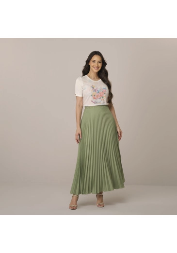 Saia Melissa Em Crepinho Plissado Verde Tata Martello Primavera/Verão 2026
