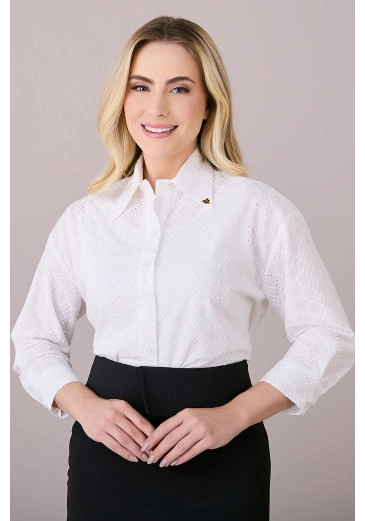 Camisa Cristiane Em Laise Algodão Branca Tatá Martello Outono/Inverno 2025