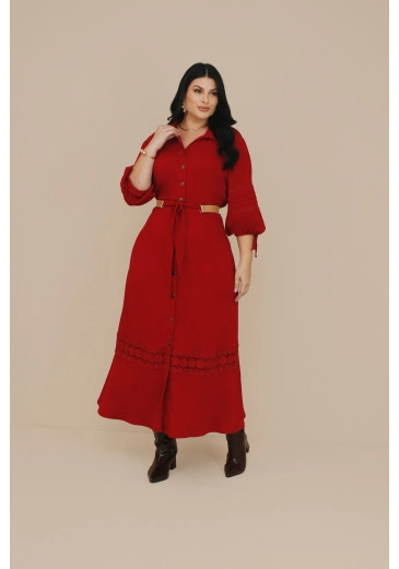 Vestido Afrodite Em Chemisie Visco Linho Vermelho Plus Size Nitido Outono/Inverno 2026